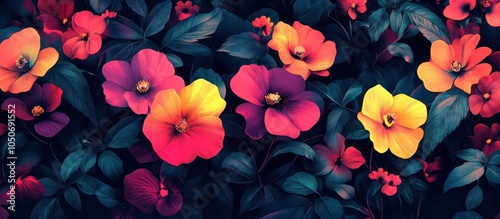Wallpaper Mural Colorful flowers blooming in a lush green garden with dark foliage. Torontodigital.ca