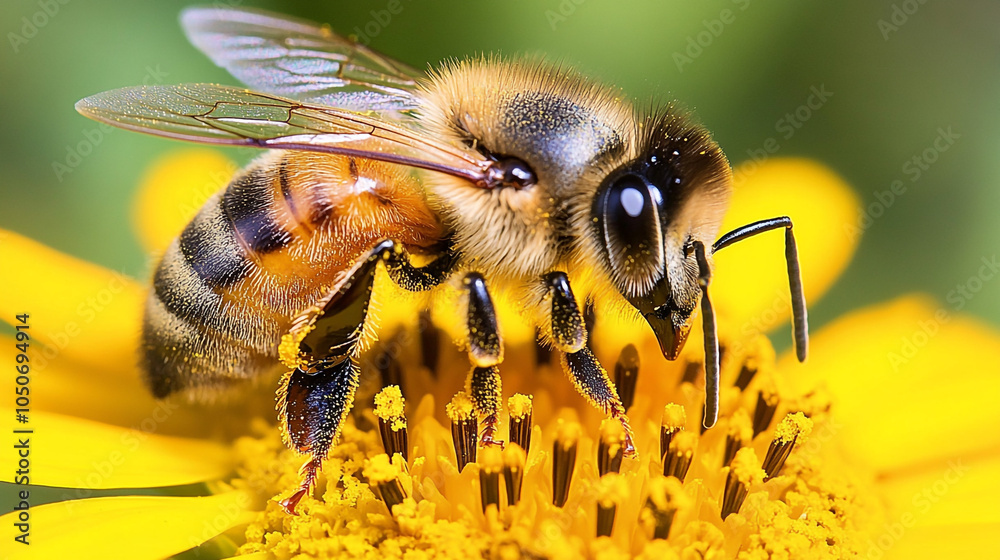 Closeup Honey Bee Pollinating Yellow Flower Nature Photography Closeup Honey Bee Pollinating Yellow Flower Nature Photography