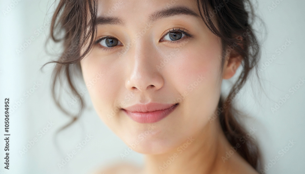 A captivating close-up portrait of an Asian woman showcases her radiant beauty and confidence. A captivating close-up portrait of an Asian woman showcases her radiant beauty and confidence.