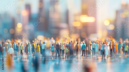 3D models representing various socio-economic backgrounds gathered against a softly blurred community center, Signifying inclusivity in social support networks, photography style