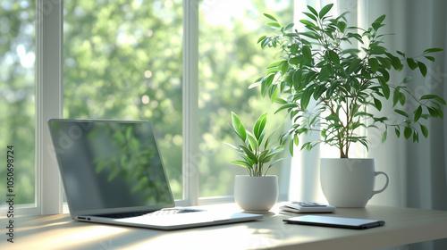 Espace de travail à domicile pour le télétravail avec bureau moderne