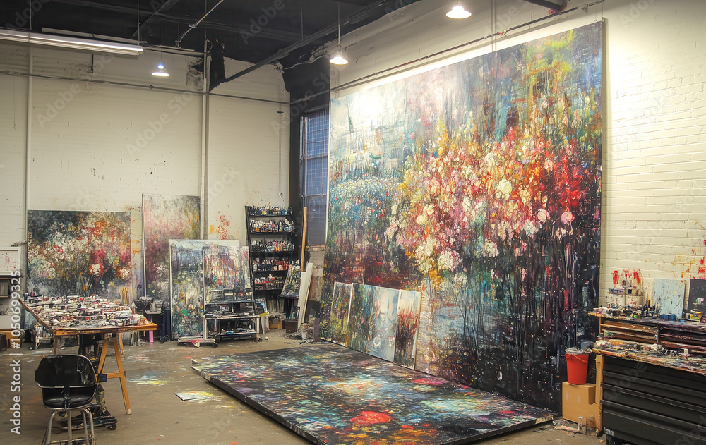 An art studio where an artist experiments with new techniques and ...