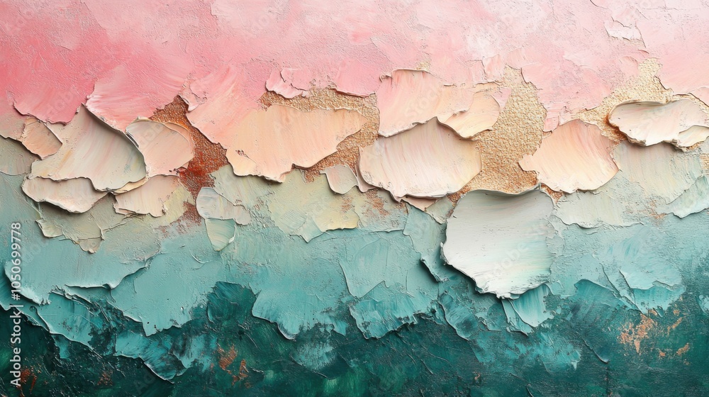 Peeling paint on a wall with a pink and green background Peeling paint on a wall with a pink and green background