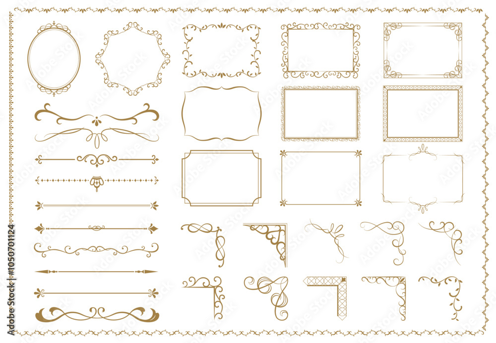 Ornamental curls, dividers. Luxury Gold vintage invitation vector set.  Border design and golden components design for wedding invite, menus, certificates, boutiques, spa and logo design..eps
