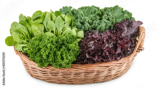 Wicker Basket Filled with Green and Purple Lettuce photo