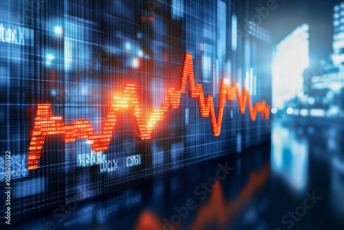 Downward-trending stock market graph, with red arrows indicating plummeting stock prices, reflecting the economic downturn and investor pessimism during a recession