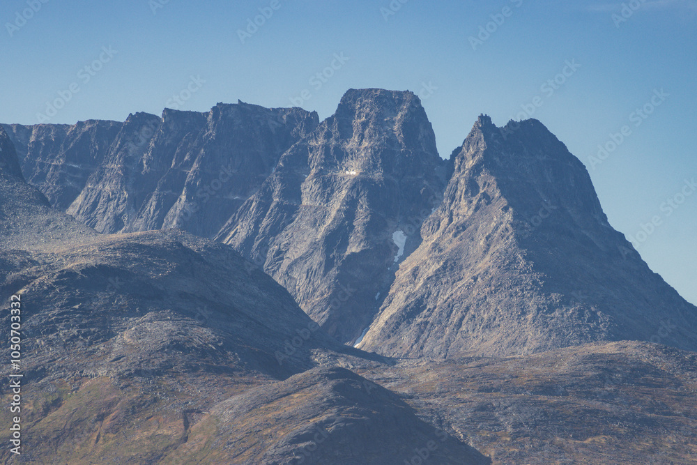 View of icebergs and mountains in the fjords of south Greenland View of icebergs and mountains in the fjords of south Greenland
