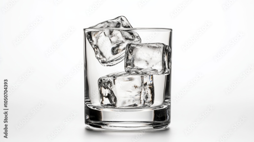 A clear glass filled with ice cubes against a white background, highlighting the refreshing and cool qualities of pure ice.. A clear glass filled with ice cubes against a white background, highlighting the refreshing and cool qualities of pure ice..