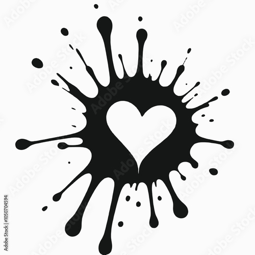 A black heart-shaped splash or ink blot against a white background