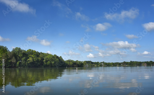 Fototapeta Naklejka Na Ścianę i Meble -  Clouds Reflect in Calm Water of Old Hickory Lake