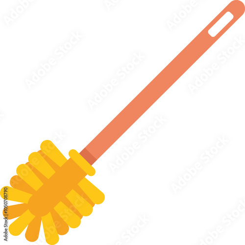 Simple flat vector illustration of a toilet brush with a yellow bristle and an orange plastic handle