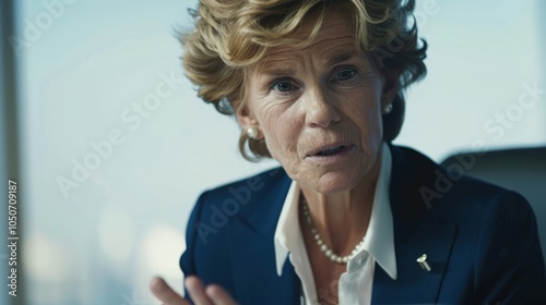 The senior female manager is talking to her team at the company board meeting