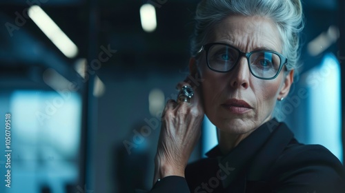 The senior female manager is talking to her team at the company board meeting