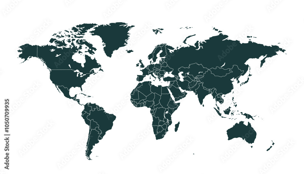 Obraz premium World map. Black modern vector map. Silhouette map.