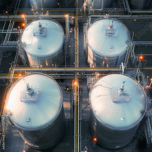 Hydrogen Energy Storage, view from the top, Industrial Tanks and Piping Infrastructure photo