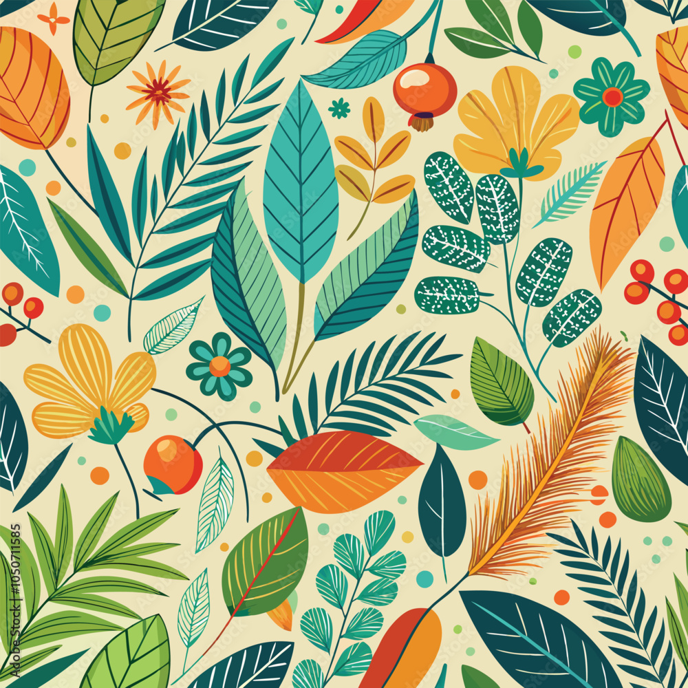Fototapeta premium Multicolor leaves seamless pattern background. Natural seamless pattern.