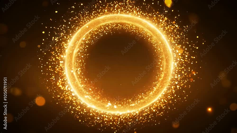 Seamless 4K loop animation fiery golden ring flames sparks swirling mesmerizing pattern creating stunning visual effect suitable magical fantasythemed backgrounds circle gold fire abstract spark