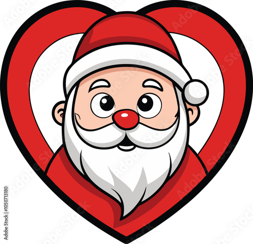 Santa Claus Cartoon Heart: A jolly Santa Claus with a big smile,  framed by a red heart, is a cute and festive image perfect for holiday greetings and celebrations. 