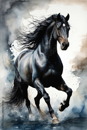 Majestic Motion: A Friesian Horse in Full Gallop photo