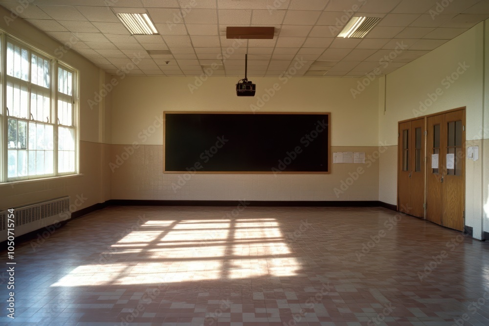 Obraz premium empty classroom with blackboard and windows