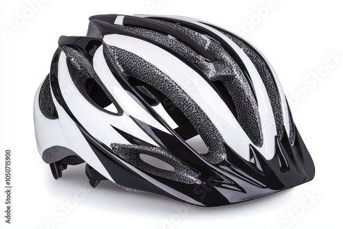 A bicycle helmet with a sleek design, indicating safety and sporty aesthetics photo