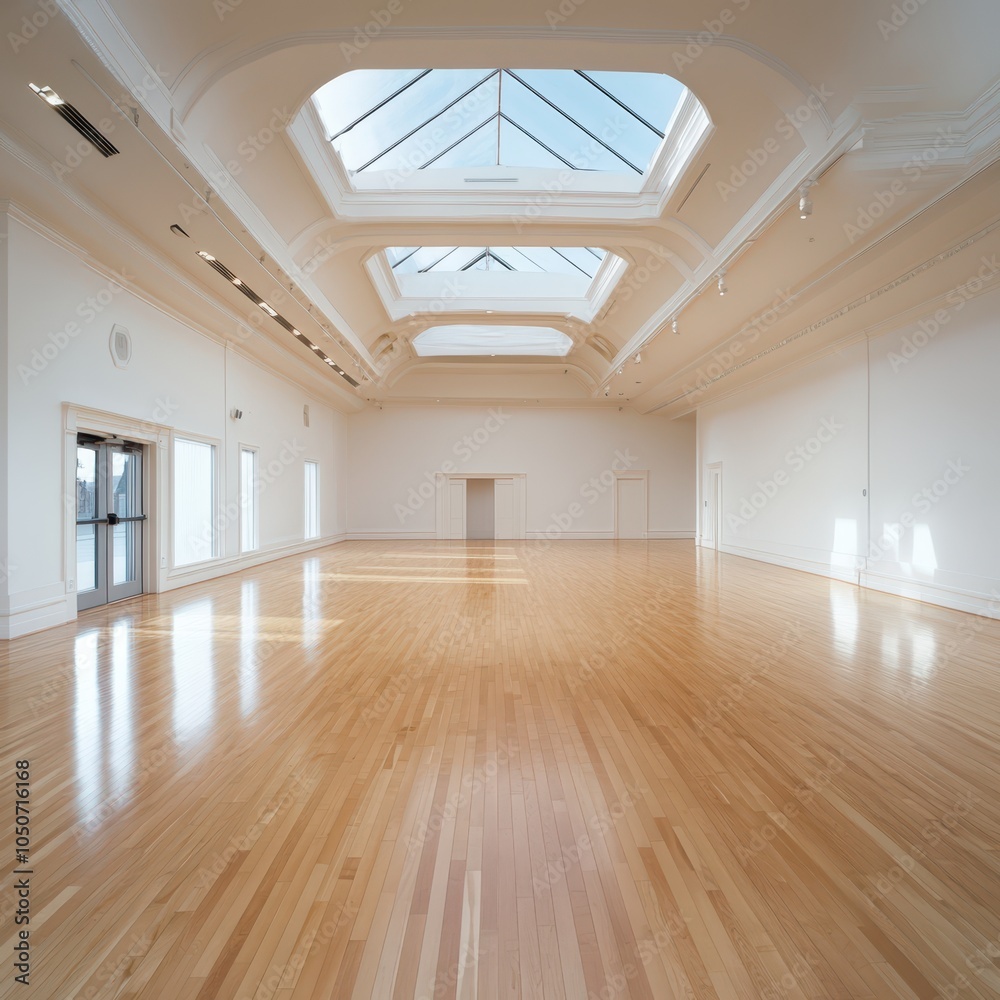 Fototapeta premium an empty room with a skylight and wooden floors