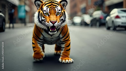 Quadrobics Urban Tiger: Fierce Predator in City Streets photo