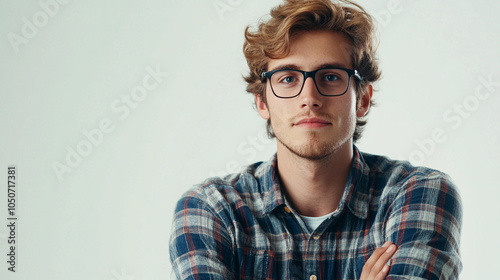 A cheerful young man with a bright smile, wearing a denim jacket, radiates positive energy and friendliness.