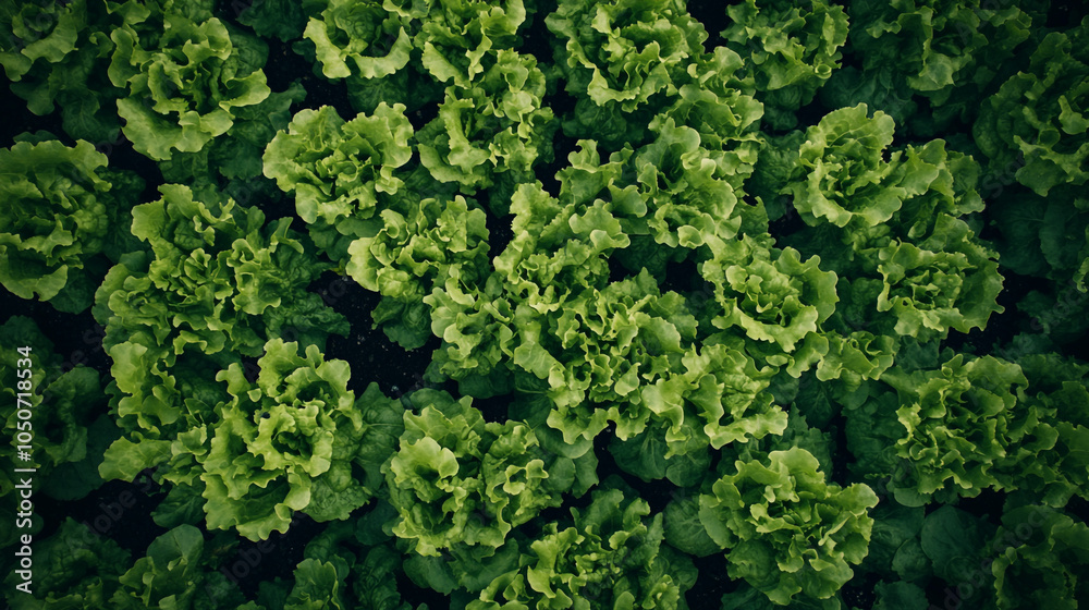 Fresh Green Lettuce Plants in a Garden Field Top View Fresh Green Lettuce Plants in a Garden Field Top View
