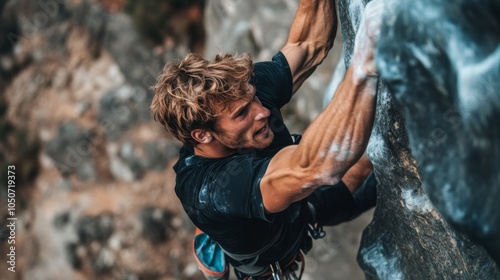 A climber's pursuit overcoming heights and challenging limits in the great outdoors photo