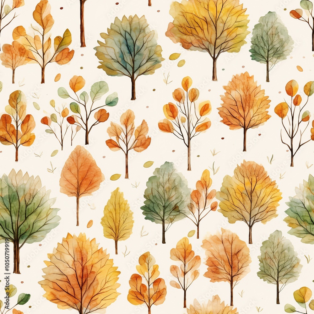 seamless pattern with autumn trees and leaves seamless pattern with autumn trees and leaves
