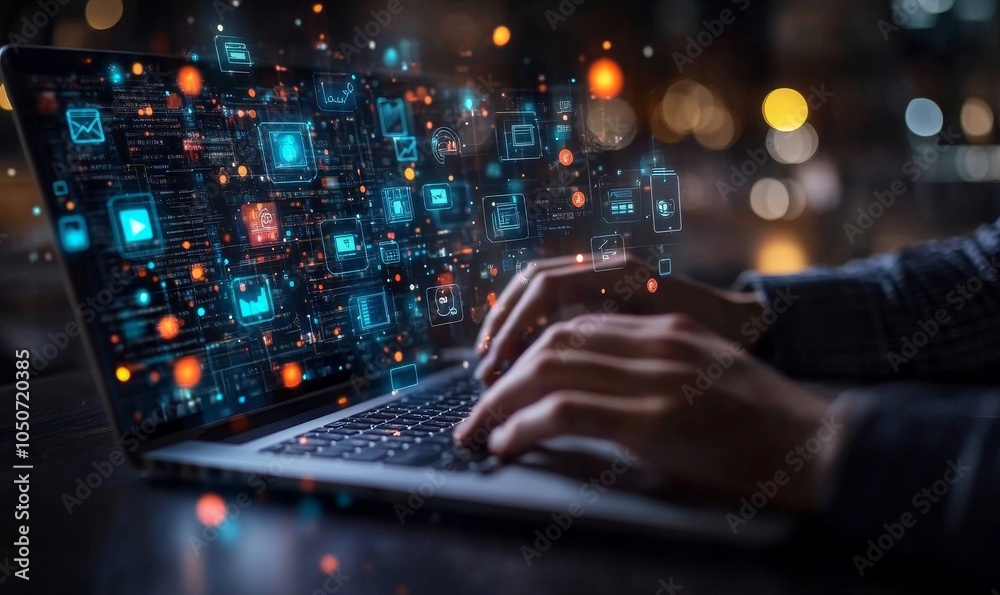 Businessman Using Laptop for ISO Standards, Quality Assurance and Warranty Management in Technology-Focused Setting, Generative AI Businessman Using Laptop for ISO Standards, Quality Assurance and Warranty Management in Technology-Focused Setting, Generative AI