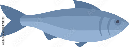 This cartoon illustration features an atlantic herring fish swimming in a side view, showcasing its sleek body and distinctive markings