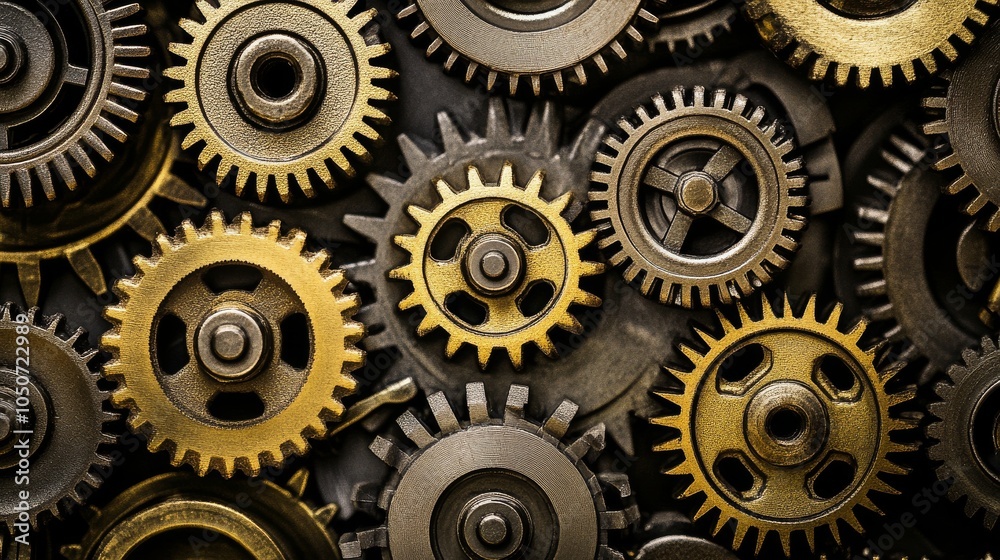 A collection of gears in different shapes and sizes working together smoothly, Depicting the collaborative effort and efficiency of diverse teams, photography style A collection of gears in different shapes and sizes working together smoothly, Depicting the collaborative effort and efficiency of diverse teams, photography style