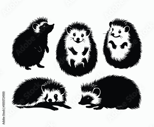 Hedgehog Collection Silhouette EPS Vector Template Illustration