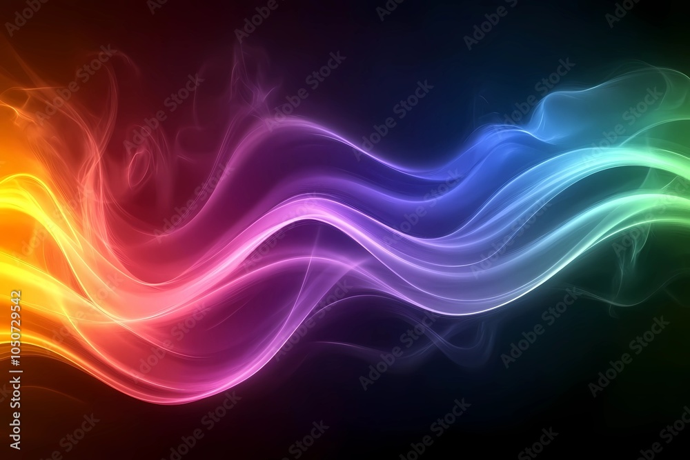 A colorful and abstract wave pattern illuminated against a dark background, representing vibrant energy and motion A colorful and abstract wave pattern illuminated against a dark background, representing vibrant energy and motion
