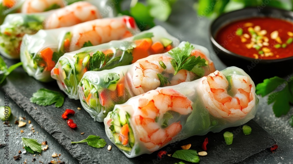 Delicious Spring Rolls with Shrimp and Vegetables Delicious Spring Rolls with Shrimp and Vegetables