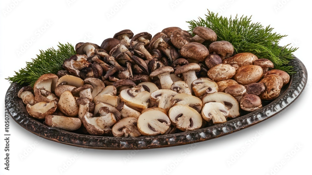 Rustic Platter of Assorted Mushrooms in Natural Light Rustic Platter of Assorted Mushrooms in Natural Light