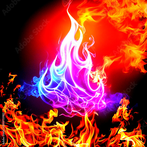 Fire flames background with neon effect