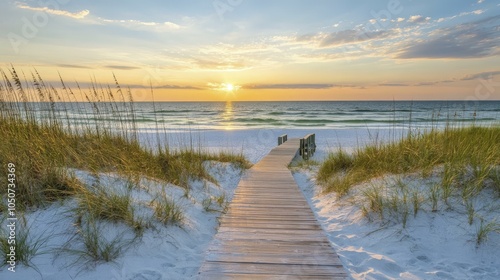Sunset Beach Walkway: Golden Hour on a Tropical Shore