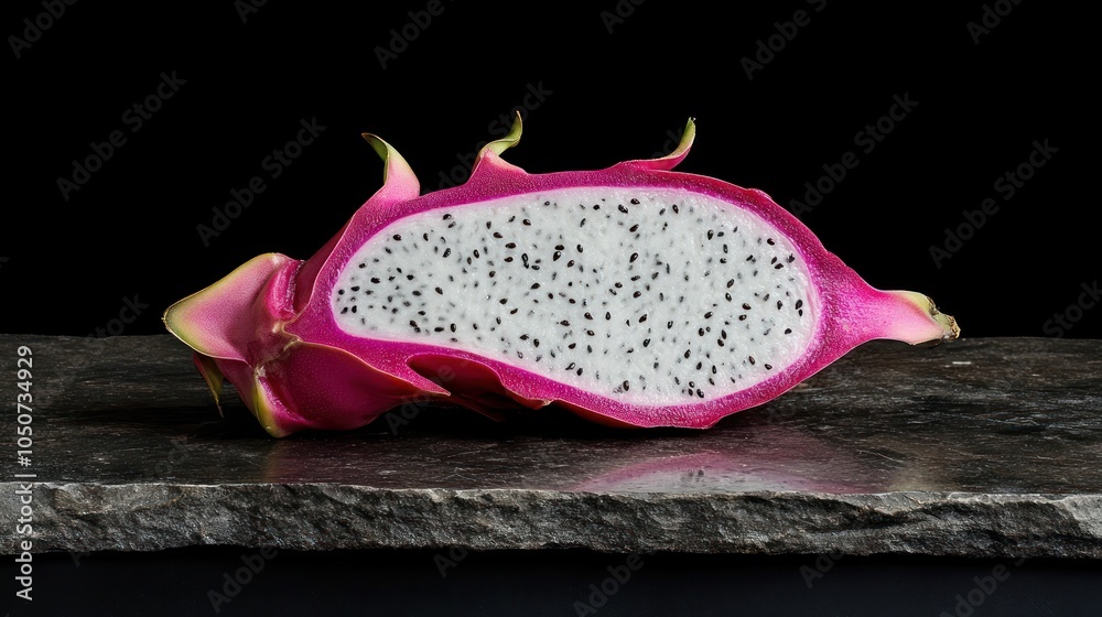 Striking Shot of Dragon Fruit Sliced Open Striking Shot of Dragon Fruit Sliced Open