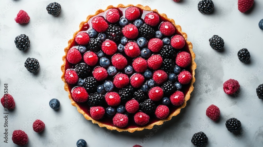 Top Down Shot of a Colorful Fruit Tart Top Down Shot of a Colorful Fruit Tart