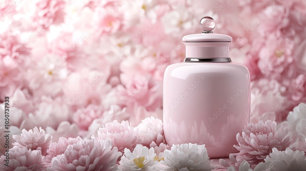 Shampoo Bottle on Floral Background Shampoo Bottle on Floral Background