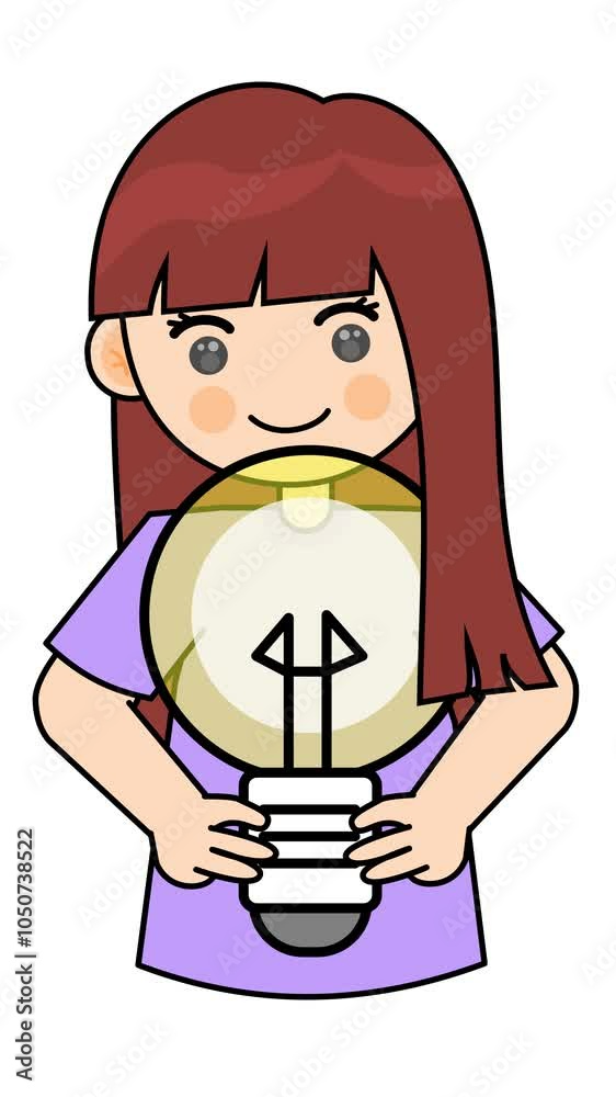 A cute cartoon girl holding a lightbulb cartoon animation. Creative idea concept. Alpha channel. Seamless looping. Suitable for task management and innovation video content A cute cartoon girl holding a lightbulb cartoon animation. Creative idea concept. Alpha channel. Seamless looping. Suitable for task management and innovation video content