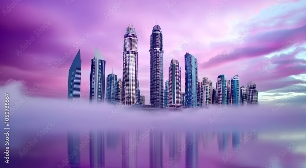 Fototapeta premium Purple Sky Over Dubai Skyline