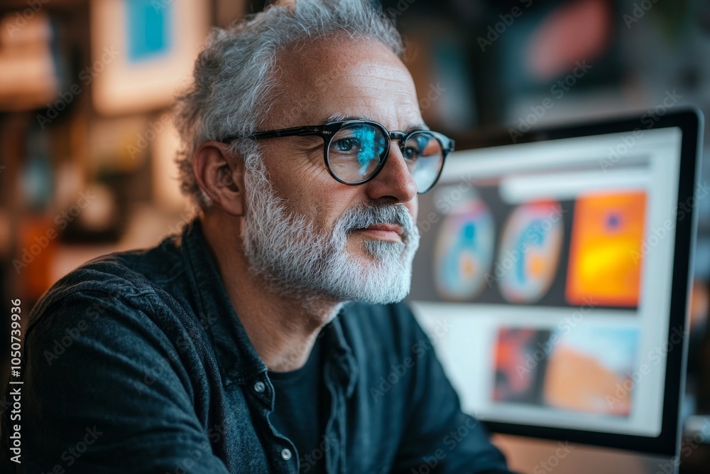 Experience and creativity: Senior graphic designer at work, Generative AI Experience and creativity: Senior graphic designer at work, Generative AI