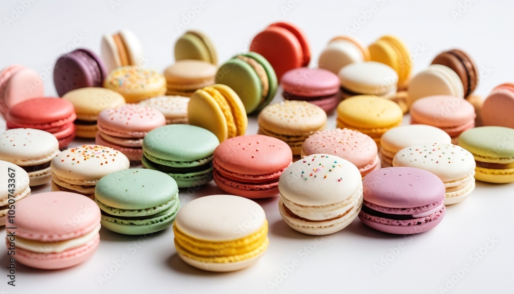 A bright collection of polymer clay desserts, featuring macarons and cupcakes, displayed on a white background, inviting sweet indulgence, Generative AI A bright collection of polymer clay desserts, featuring macarons and cupcakes, displayed on a white background, inviting sweet indulgence, Generative AI