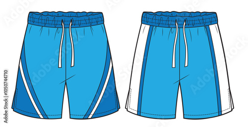 Flat sketch of blue mens sport shorts