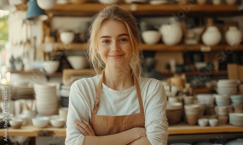 Successful female ceramist thinking of new ideas for her shop, Generative AI