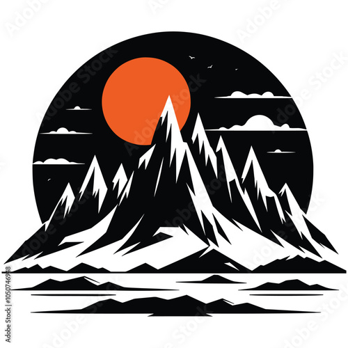 Abstract mountain landscape vector illustration in black and orange, perfect for wall art